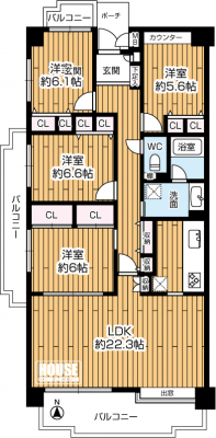 �Ԏ��}�i�̂P�}���V�����j�@4LDK�A���i6500���~�A��L�ʐ�107.83�u�o���R�j�[�ʐ�22.99�u�A��E������2�ʃo���R�j�[��