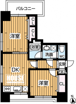 �Ԏ��}�i�̂P�}���V�����j�@��2DK�A��L�ʐ�40.63m2�A�o���R�j�[�ʐ�8.88m2 ��DK�@��7.35���A�m�� ��5.1���A��6.32��