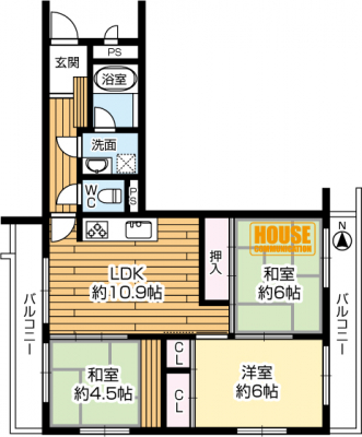 �Ԏ��}�i�̂P�}���V�����j�@3LDK�A���i2300���~�A��L�ʐ�63.72�u�o���R�j�[�ʐ�12.10�u�A���E������2�ʃo���R�j�[��