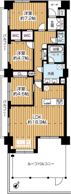 �Ԏ��}�i�̂P�}���V�����j�@��3LDK�E��L�ʐ�86.18�u�E���[�t�o���R�j�[�ʐ�19.62�u