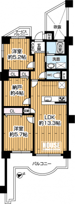 �Ԏ��}�i�̂P�}���V�����j�@2LDK+S�i�[�ˁj�A���i1999���~�A��L�ʐ�62.59m2�A�o���R�j�[�ʐ�12.4m2