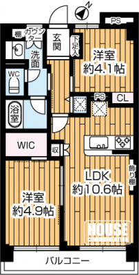 �Ԏ��}�i�̂P�}���V�����j�@��2LDK�E��L�ʐ�48.60�u�E�o���R�j�[�ʐ�5.40�u