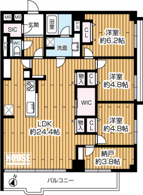 �Ԏ��}�i�̂P�}���V�����j�@��4LDK�E��L�ʐ�97.33�u�E�o���R�j�[�ʐ�13.32�u