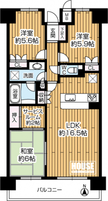 �Ԏ��}�i�̂P�}���V�����j�@3SLDK�A���i2980���~�A��L�ʐ�76.28�u�o���R�j�[�ʐ�10.24�u�A������o���R�j�[��