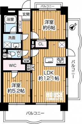 �Ԏ��}�i�̂P�}���V�����j�@��2LDK�A��L�ʐ�55.8�u�A�o���R�j�[�ʐ�18.23�u