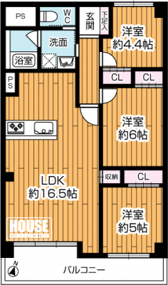 �Ԏ��}�i�̂P�}���V�����j�@ 3LDK�A���i3480���~�A��L�ʐ�78.25�u�o���R�j�[�ʐ�14.45�u�A�쐼�����o���R�j�[��