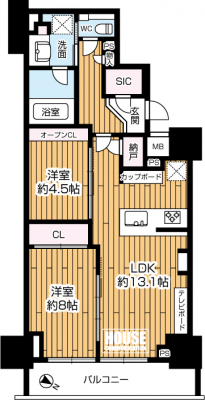 �Ԏ��}�i�̂P�}���V�����j�@��2LDK�E��L�ʐ�55.77�u�E�o���R�j�[�ʐ�7.25�u