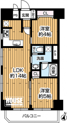 �Ԏ��}�i�̂P�}���V�����j�@��2LDK�A��L�ʐ�51.84�u�A�o���R�j�[�ʐ�7.10�u