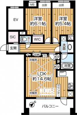 �Ԏ��}�i�̂P�}���V�����j�@��2LDK�A��L�ʐ�63.04�u�A�o���R�j�[�ʐ�10.44�u