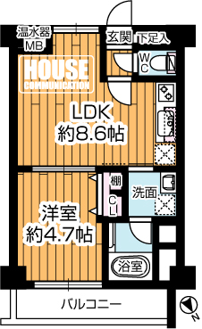 �Ԏ��}�i�̂P�}���V�����j�@��1LDK�C��L�ʐ�33.60m2�A�o���R�j�[�ʐ�4.40m2