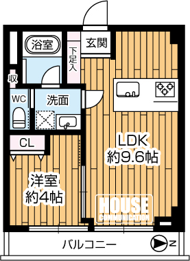 �Ԏ��}�i�̂P�}���V�����j�@��1LDK�A��L�ʐ�33.48m2�A�o���R�j�[�ʐ�4.60m2