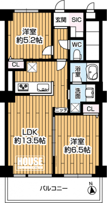 �Ԏ��}�i�̂P�}���V�����j�@��2LDK�A��L�ʐ�57.00m2�A�o���R�j�[�ʐ�8.10m2