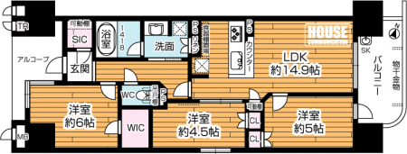 �Ԏ��}�i�̂P�}���V�����j�@��L�ʐ�63.53�u�A3SLDK