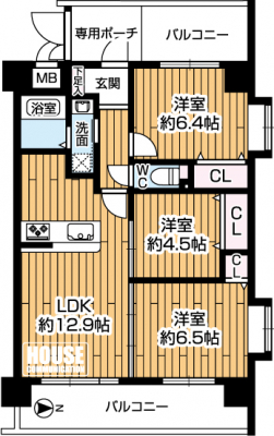 �Ԏ��}�i�̂P�}���V�����j�@��L�ʐ�66.15�u�A3LDK