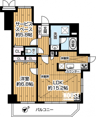 �Ԏ��}�i�̂P�}���V�����j�@��1SLDK�A��L�ʐ�61.47��2�A�o���R�j�[�ʐ�9.44��2