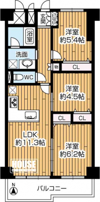 �Ԏ��}�i�̂P�}���V�����j�@��3LDK�A��L�ʐ�60.47m2�A�o���R�j�[�ʐ�7.62m2