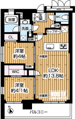 �Ԏ��}�i�̂P�}���V�����j�@��2LDK�E��L�ʐ�52.29�u�E�o���R�j�[�ʐρF9.45�u