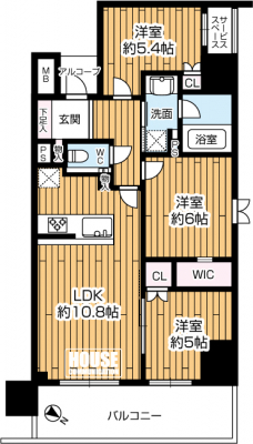 �Ԏ��}�i�̂P�}���V�����j�@��3LDK�A��L�ʐ�67.50m2�A�o���R�j�[�ʐ�12.15��2