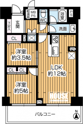 �Ԏ��}�i�̂P�}���V�����j�@��2LDK�A��L�ʐ�51.80m2�A�o���R�j�[�ʐ�8.54m2