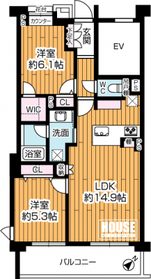 �Ԏ��}�i�̂P�}���V�����j�@��2LDK�A��L�ʐ�60.02m2�A�o���R�j�[�ʐ�9.00��2