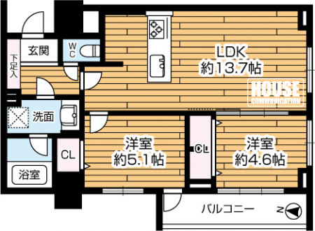 �Ԏ��}�i�̂P�}���V�����j�@��2LDK�E��L�ʐ�55.30�u�E�o���R�j�[�ʐ�4.10�u