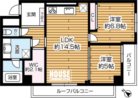 �Ԏ��}�i�̂P�}���V�����j�@��2LDK�A��L�ʐ�62.27m2�A�o���R�j�[�ʐ�2.7m2