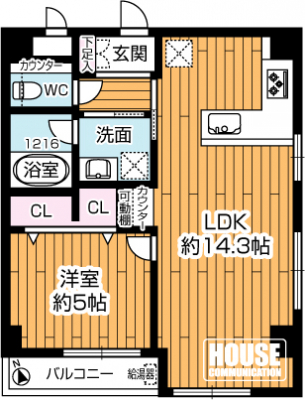 �Ԏ��}�i�̂P�}���V�����j�@��1LDK�A��L�ʐ�44.81��2�A�o���R�j�[�ʐϕs��