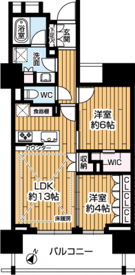 �Ԏ��}�i�̂P�}���V�����j�@��2LDK�A��L�ʐ�56.98m2�A�o���R�j�[�ʐ�11.04m2