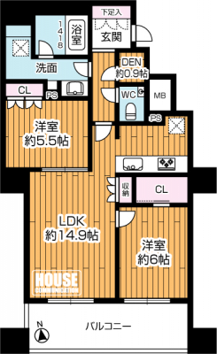 �Ԏ��}�i�̂P�}���V�����j�@��2LDK�A��L�ʐ�66.36m2�A�o���R�j�[�ʐ�11.80m2