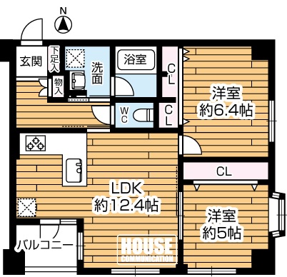 �Ԏ��}�i�̂P�}���V�����j�@��2LDK�A��L�ʐ�55.57m2�A�o���R�j�[�ʐ�3.36m2