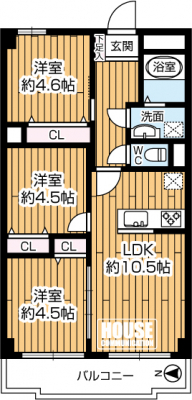 �Ԏ��}�i�̂P�}���V�����j�@��3LDK�A��L�ʐ�58.05m2�A�o���R�j�[�ʐ�7.66m2