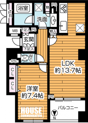 �Ԏ��}�i�̂P�}���V�����j�@��1LDK�A��L�ʐ�53.89m2�A�o���R�j�[�ʐ�5.56m2