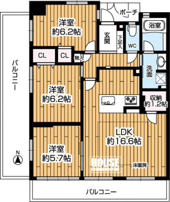 �Ԏ��}�i�̂P�}���V�����j�@3LDK�B���i4280���~�A��L�ʐ�75.41�u�A�o���R�j�[�ʐ�26.58�u�B