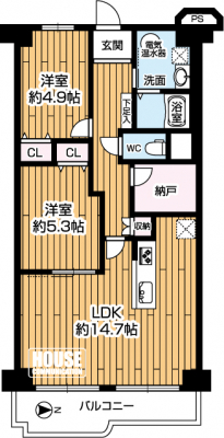 �Ԏ��}�i�̂P�}���V�����j�@2LDK+S�i�[�ˁj�A���i2148���~�A��L�ʐ�61.6m2�A�o���R�j�[�ʐ�7.45m2 �y�Ԏ��}�z �g������̗�2SLDK�^�C�v�ł���