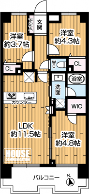 �Ԏ��}�i�̂P�}���V�����j�@��3LDK�A��L�ʐ�57.79m2�A�o���R�j�[�ʐ�9.62m2