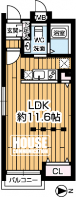 �Ԏ��}�i�̂P�}���V�����j�@��1K�A��L�ʐ�32.88m2�A�o���R�j�[�ʐ�1.07m2