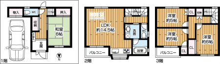 �Ԏ��}�i�̂P�ˌ��j�@4LDK�A�y�n�ʐ�51.18m2�A�����ʐ�95.97m2 �y�Ԏ��z 4LD��+�r���g�C���K���[�W�t���̊Ԏ��ł���