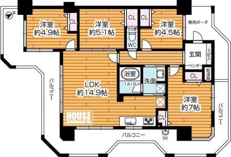 �Ԏ��}�i�̂P�}���V�����j�@��L�ʐ�80.07�u�A4LDK�A�o���R�j�[�ʐ�31.54�u