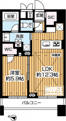 �Ԏ��}�i�̂P�}���V�����j�@��1LDK�A��L�ʐ�45.82m2�A�o���R�j�[�ʐ�6.23m2