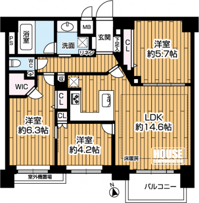 �Ԏ��}�i�̂P�}���V�����j�@��3LDK�A��L�ʐ�70.05m2�A�o���R�j�[�ʐ�5.01m2