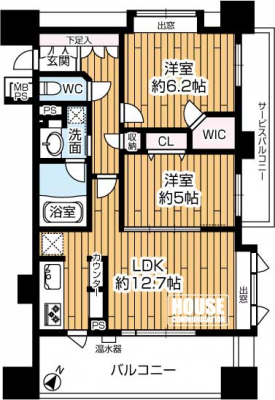 �Ԏ��}�i�̂P�}���V�����j�@��2LDK�E��L�ʐρF55.5�u�E�o���R�j�[�ʐρF12�u