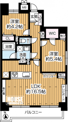 �Ԏ��}�i�̂P�}���V�����j�@��2LDK�A��L�ʐ�60.46m2�A�o���R�j�[�ʐ�6.97m2