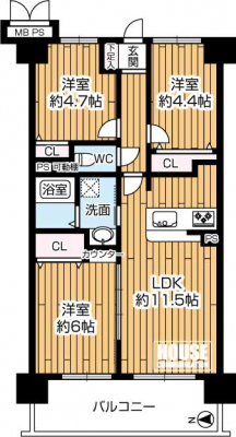 �Ԏ��}�i�̂P�}���V�����j�@��L�ʐ�58.64�u�A3LDK