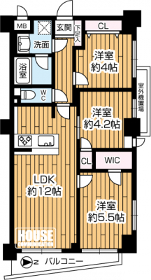 �Ԏ��}�i�̂P�}���V�����j�@��3LDK�A��L�ʐ�57.20m2�A�o���R�j�[�ʐ�4.25m2