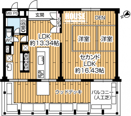 �Ԏ��}�i�̂P�}���V�����j�@��1LDK�A��L�ʐ�74.80m2�A�o���R�j�[�ʐ�31.90m2