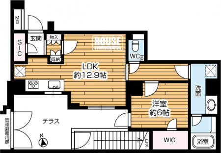 �Ԏ��}�i�̂P�}���V�����j�@��1LDK�A��L�ʐ�53.52m2�A�e���X�ʐ�14.01m2