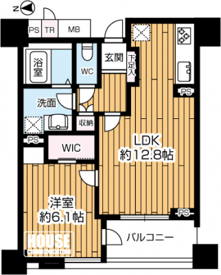 �Ԏ��}�i�̂P�}���V�����j�@��2LDK�E��L�ʐ�48.04�u�E�o���R�j�[�ʐ�6.26�u