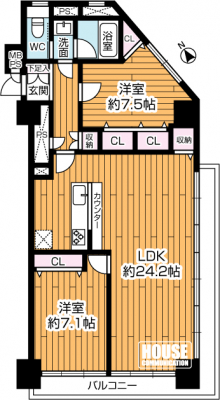 �Ԏ��}�i�̂P�}���V�����j�@��2LDK�A��L�ʐ�78.44m2�A�o���R�j�[�ʐ�13.53m2