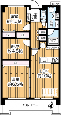 �Ԏ��}�i�̂P�}���V�����j�@��L�ʐ�61.18�u�A2SLDK+4Closet