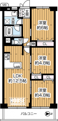 �Ԏ��}�i�̂P�}���V�����j�@��L�ʐ�61.60�u�A3LDK